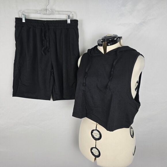 Dibaolong Athletic Set Women's XL Black Sleeveless Hoodie & Drawstring Shorts - Picture 14 of 14